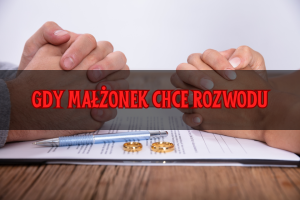 Ilustracja z napisem "gdy małżonek chce rozwodu" obrazująca rozwodzącą się parę. Do artykułu o tym, co robić, gdy mąż lub żona chce się rozwieść, a ja nie.